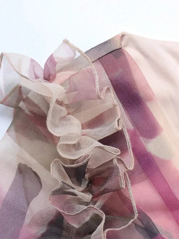 VougeVamp Elegant Floral Print Long Dress – Summer Holiday Maxi Dress with Lantern Sleeves & Ruffled Hem