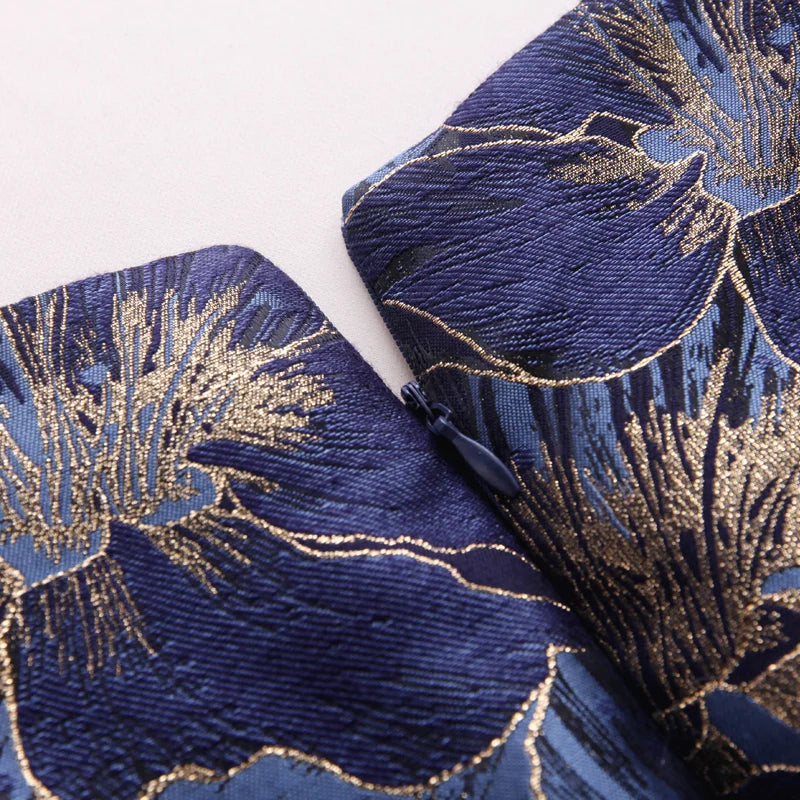 VougeVamp Elegant Floral Jacquard Maxi Dress – Long Sleeve V-Neck Formal Gown for Autumn & Winter