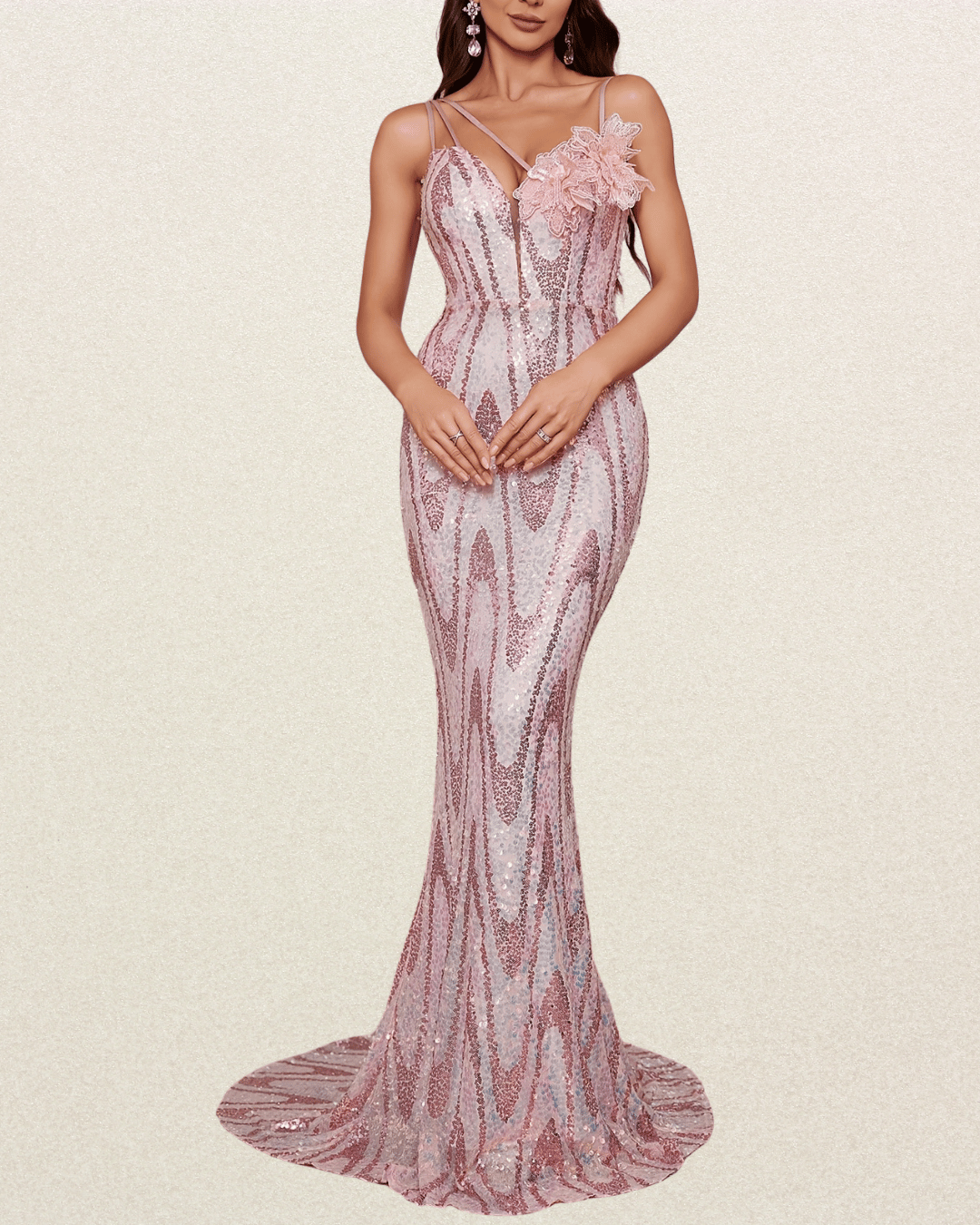 Elegant Sequin Bridesmaid Dress - Polyester Blend, Sleeveless, Bodycon, Long Gown, Floral Detail