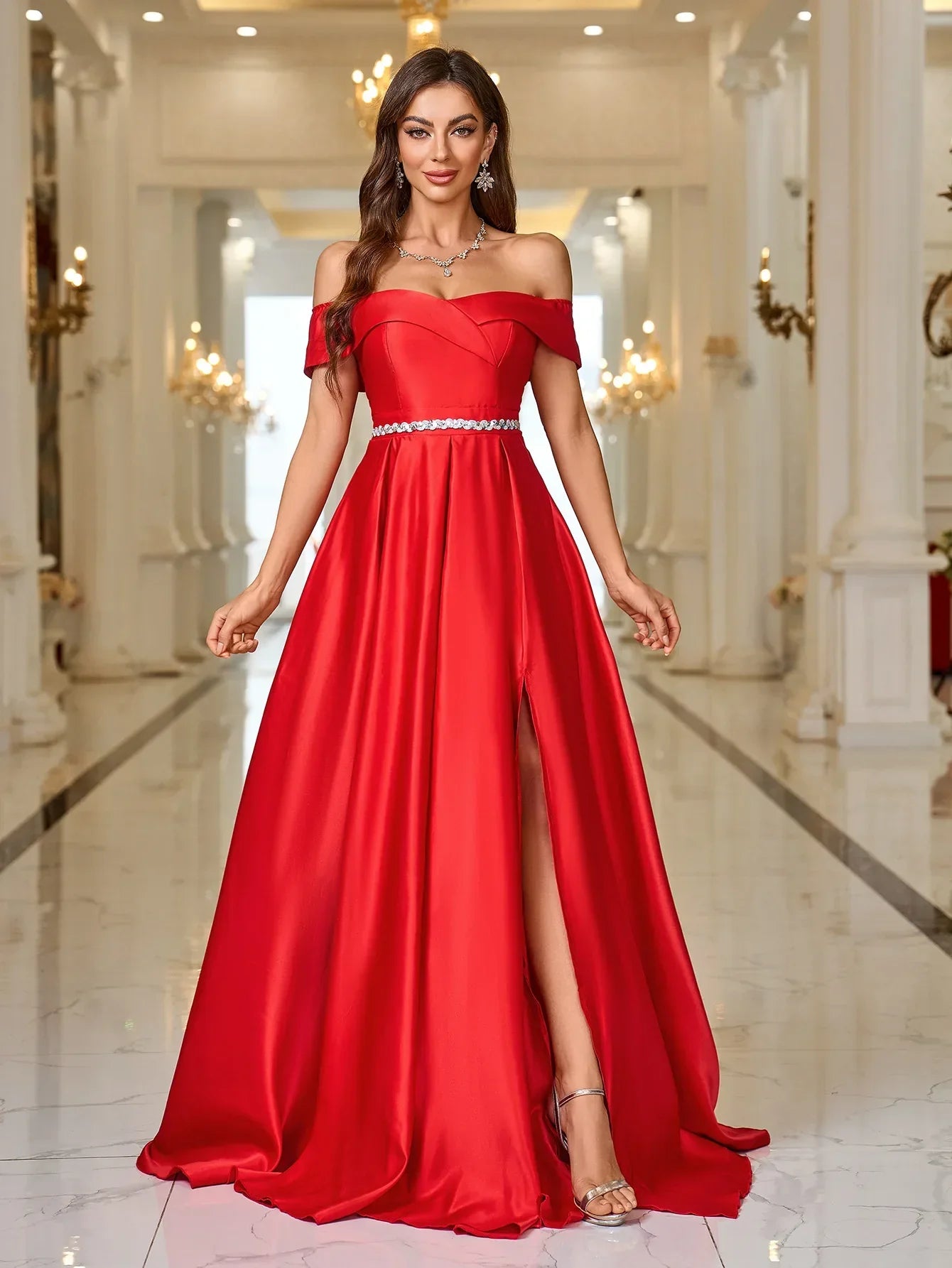 VougeVamp Mermaid Off-The-Shoulder Evening Dress – Sleeveless Lace Appliqué Prom Gown