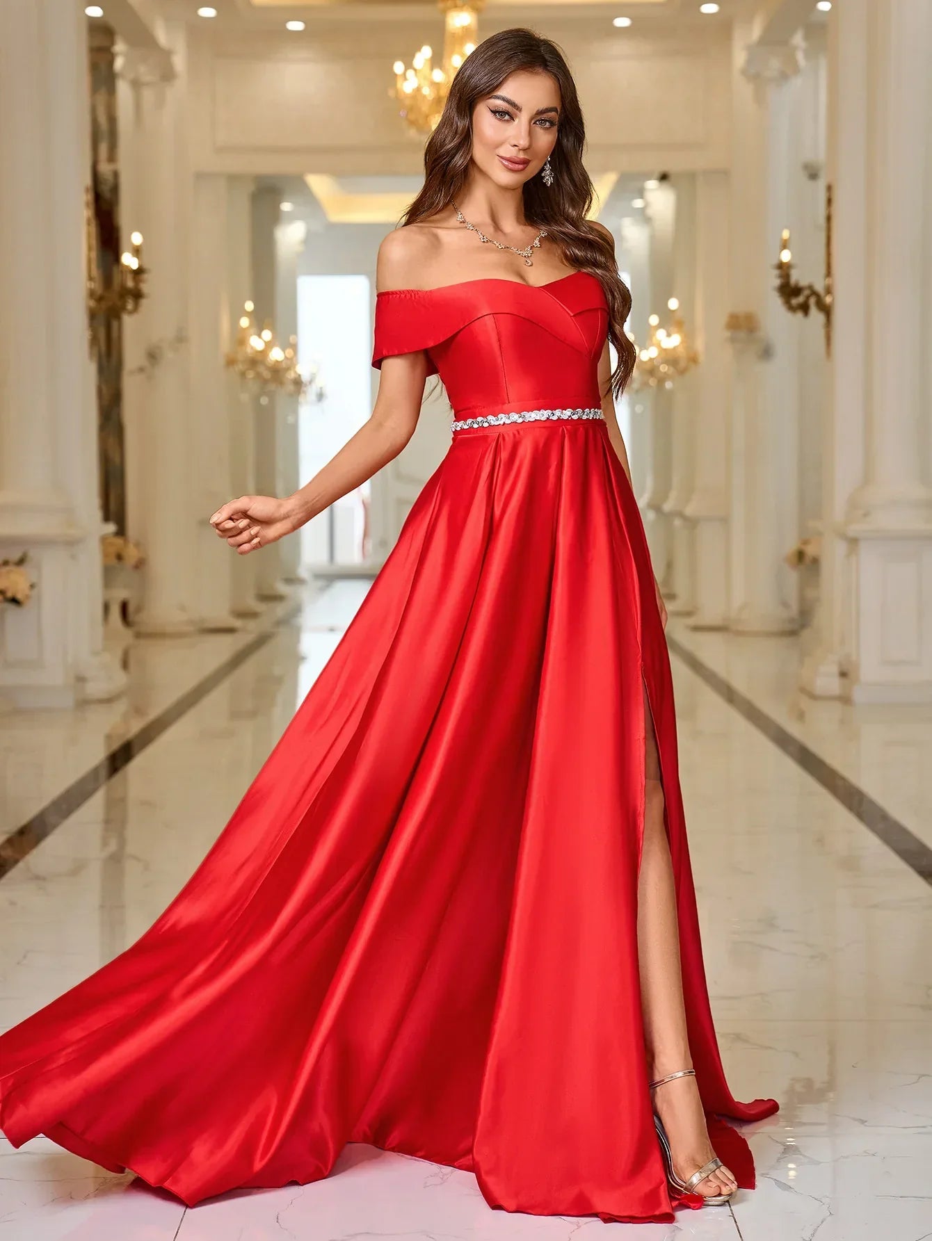 VougeVamp Mermaid Off-The-Shoulder Evening Dress – Sleeveless Lace Appliqué Prom Gown