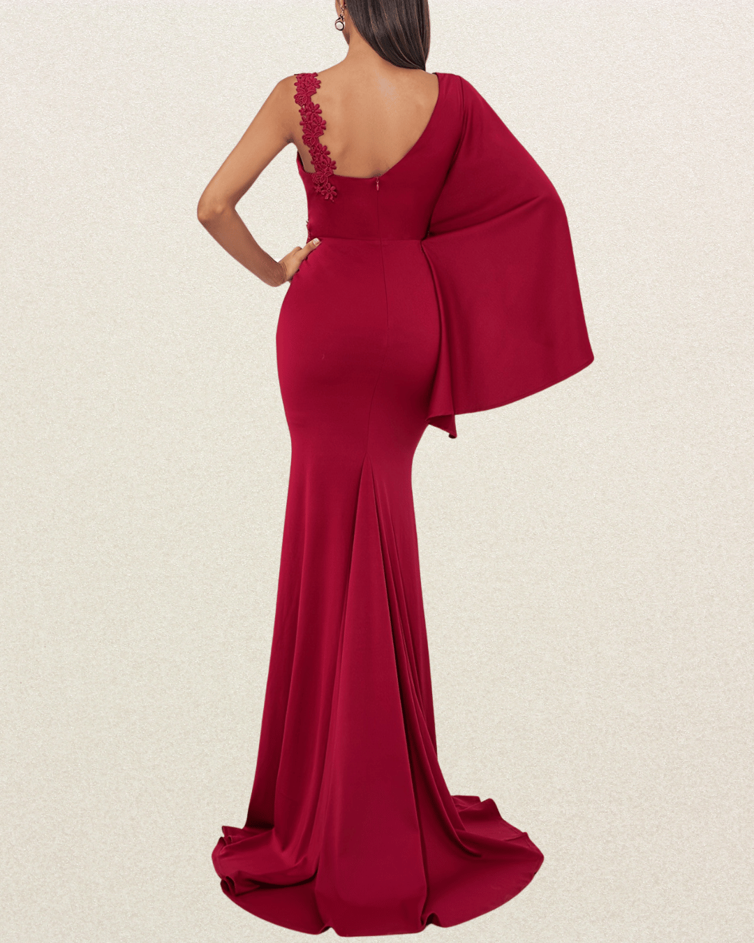 Red Bridesmaid Dress - V-Neck, Bodycon Evening Gown, Asymmetrical Detail, Party Banquet Dress