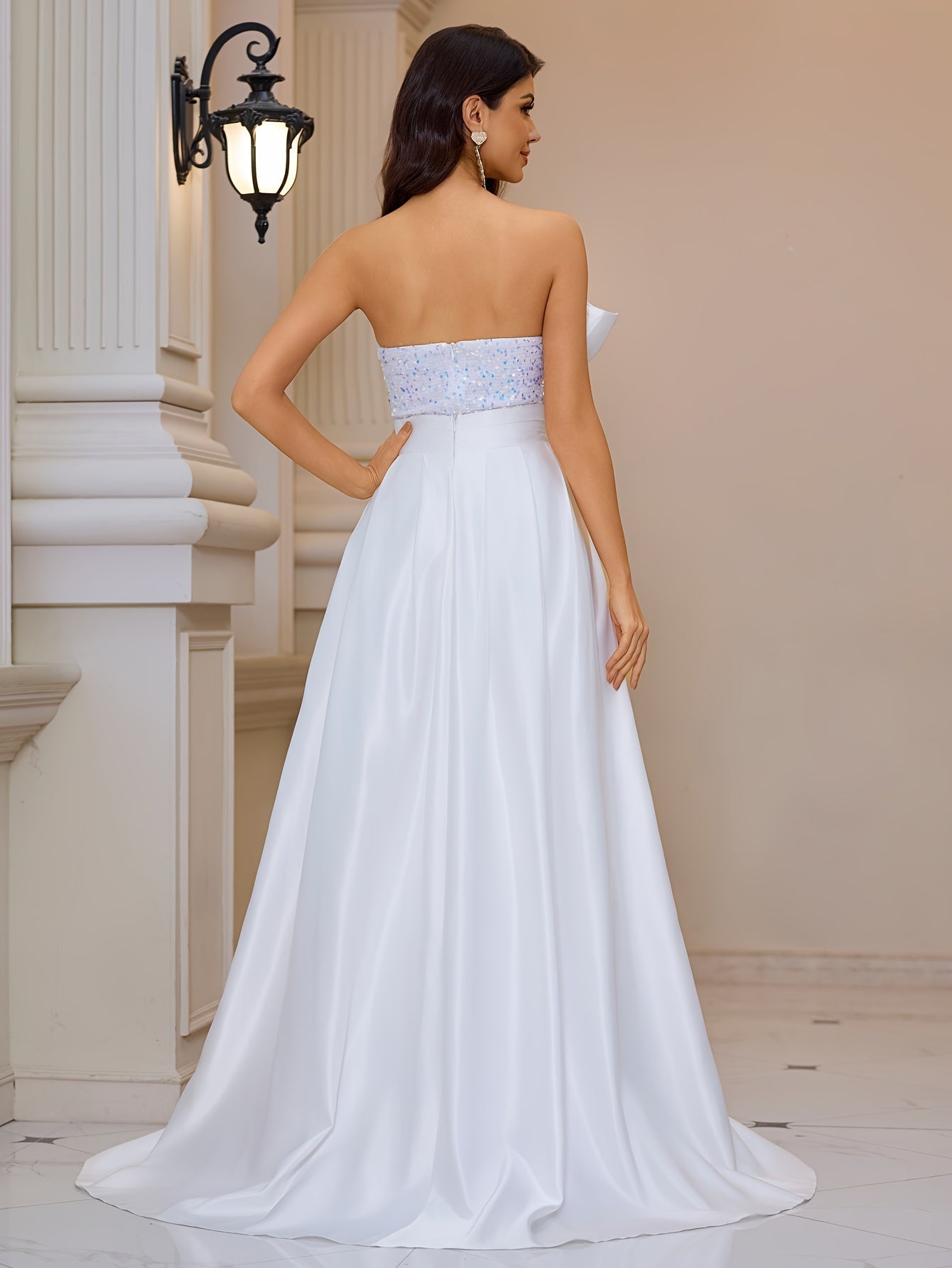 VougeVamp Elegant Off-Shoulder Sequin Mermaid Evening Gown with Bow Detail – Floor-Length Dress - VougeVampUK