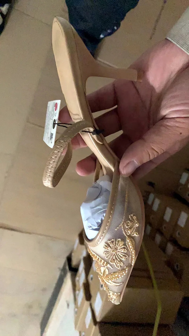 VougeVamp Mesh Embroidery Slingback Sandals - Pointed Toe High Heel Banquet Shoes for Women