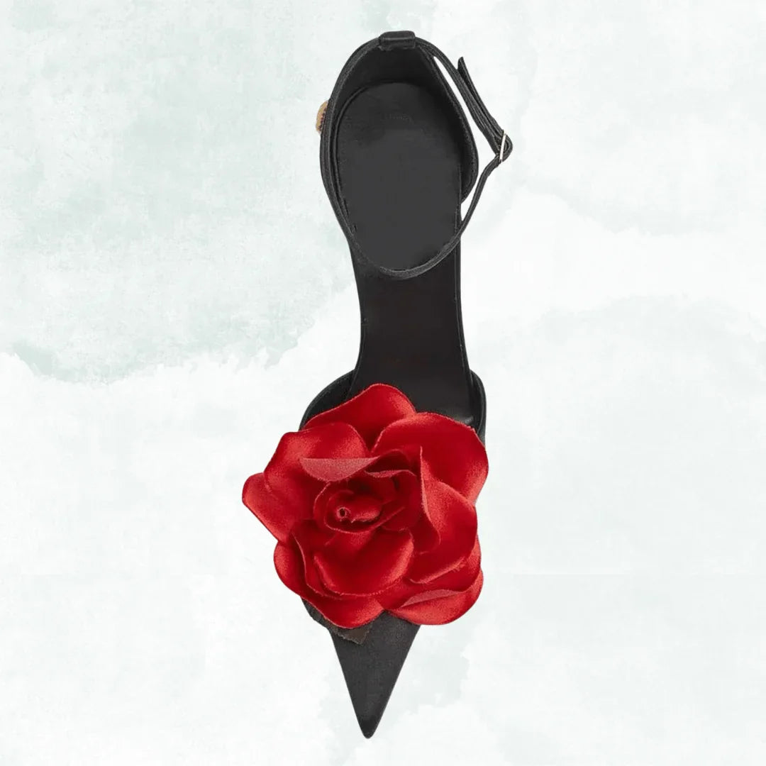 VougeVamp Designer Black Alien Stiletto Sandals – Pointed Floral High Heels for Weddings, Parties & Fashion Shows