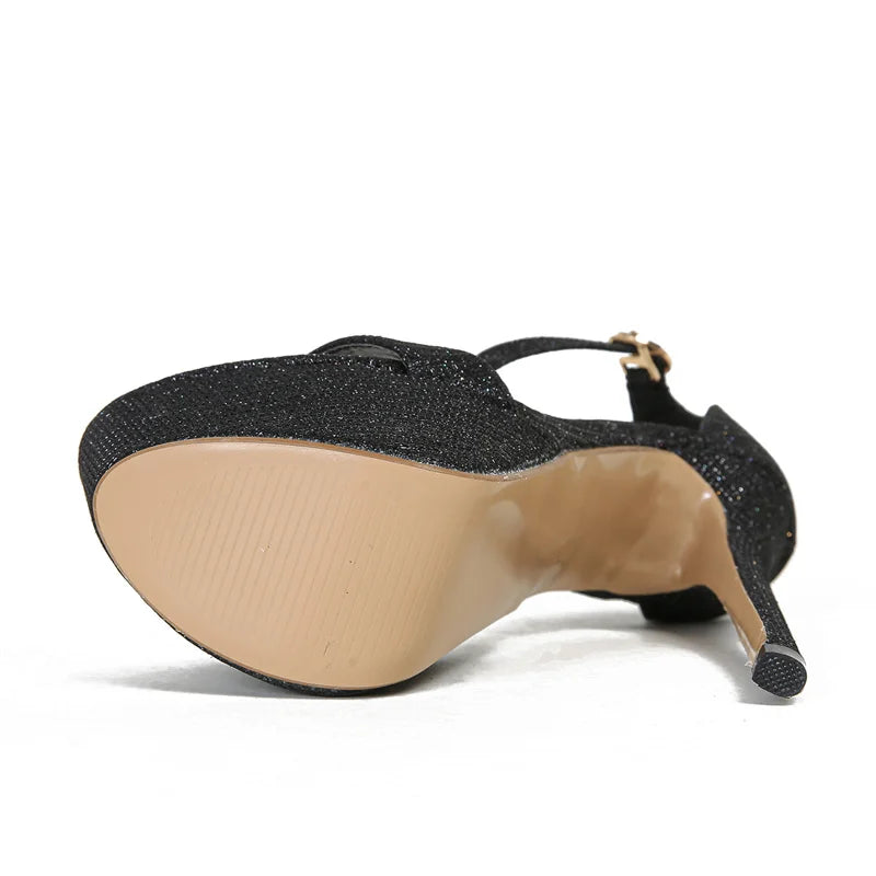 VougeVamp Sequined Platform Open-Toe Sandals - Super High Heel Party Shoes for Women