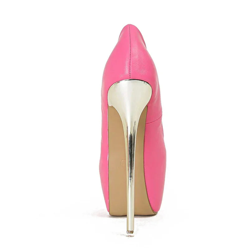 VougeVamp Elegant Pink PU Leather Platform Pumps - Round Toe Super High Heel Slingbacks