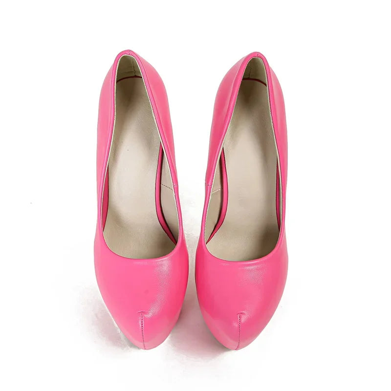 VougeVamp Elegant Pink PU Leather Platform Pumps - Round Toe Super High Heel Slingbacks