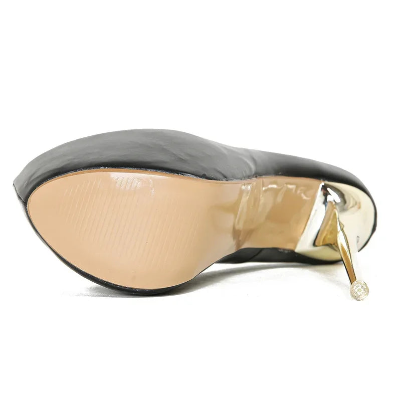 VougeVamp Elegant Pink PU Leather Platform Pumps - Round Toe Super High Heel Slingbacks