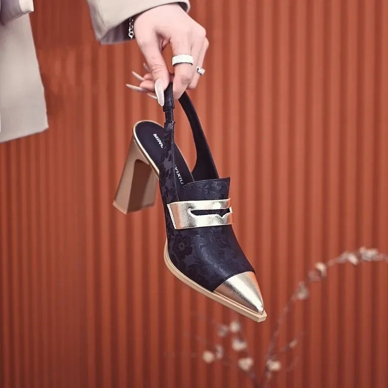 VougeVamp Pointed Toe Print Slingback Sandals - High Heel Platform Pumps for Women