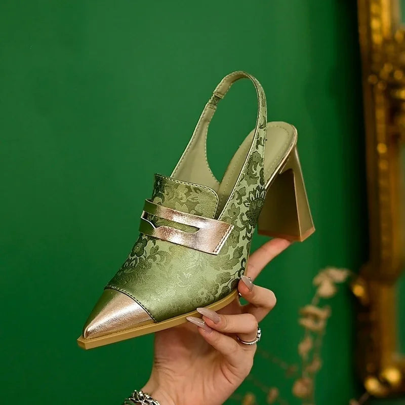 VougeVamp Pointed Toe Print Slingback Sandals - High Heel Platform Pumps for Women