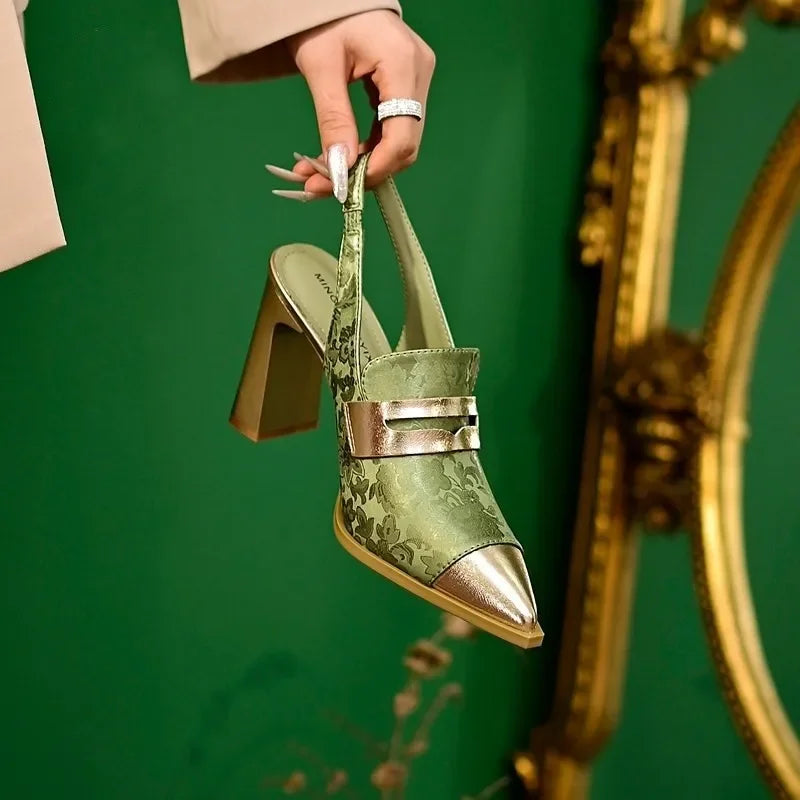 VougeVamp Pointed Toe Print Slingback Sandals - High Heel Platform Pumps for Women