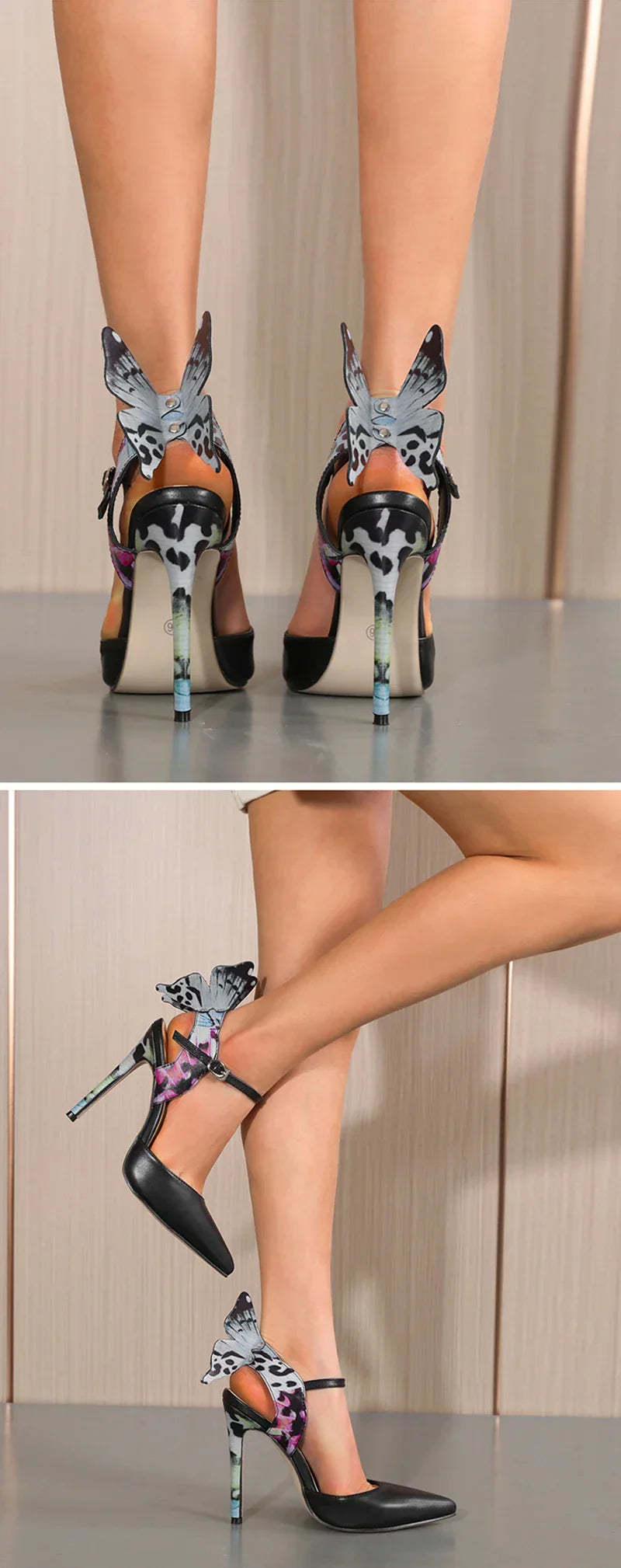 VougeVamp Butterfly Ankle Strap Slingback Pumps - Pointed Toe Stiletto High Heel Party Sandals