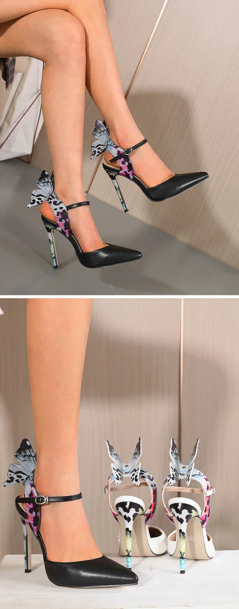 VougeVamp Butterfly Ankle Strap Slingback Pumps - Pointed Toe Stiletto High Heel Party Sandals