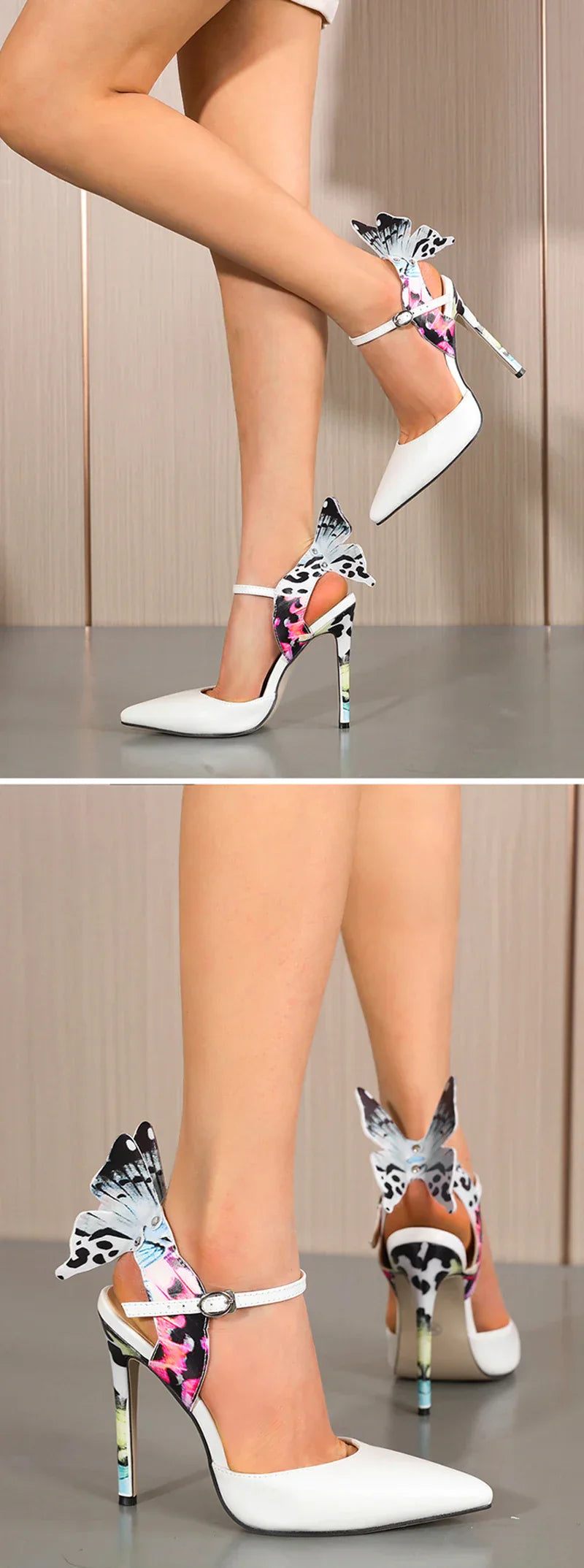 VougeVamp Butterfly Ankle Strap Slingback Pumps - Pointed Toe Stiletto High Heel Party Sandals