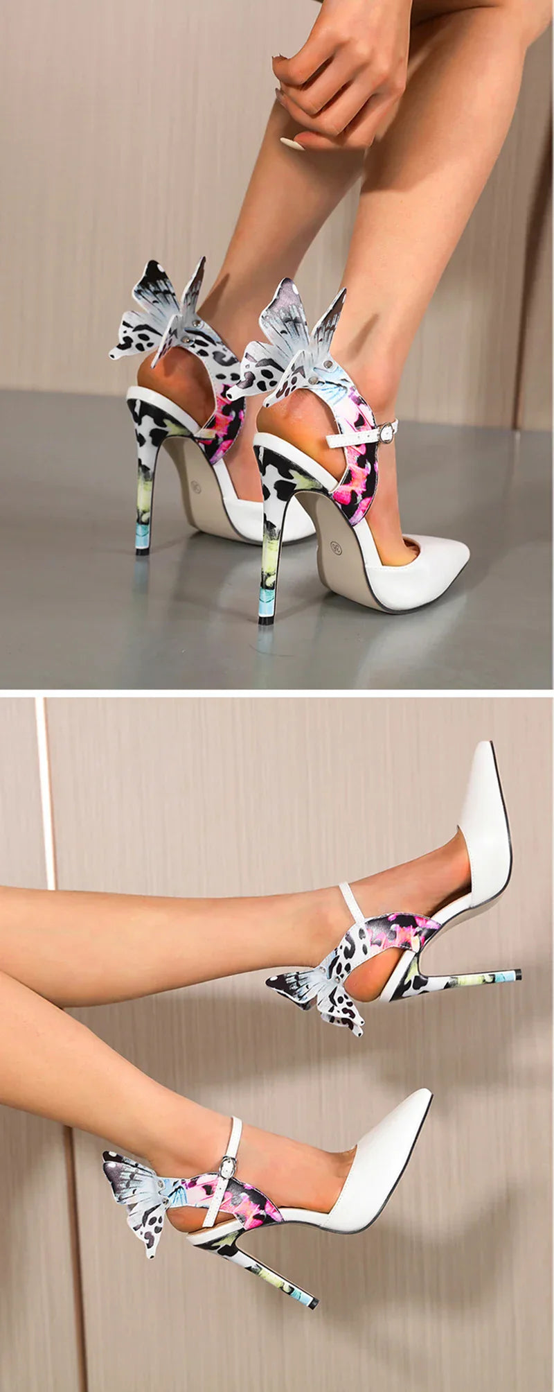 VougeVamp Butterfly Ankle Strap Slingback Pumps - Pointed Toe Stiletto High Heel Party Sandals