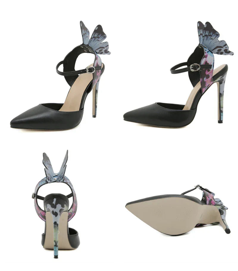 VougeVamp Butterfly Ankle Strap Slingback Pumps - Pointed Toe Stiletto High Heel Party Sandals