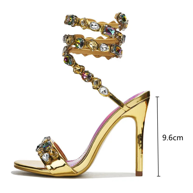 VougeVamp Luxury Crystal Gladiator Sandals – Stiletto High Heels for Weddings & Prom - VougeVampUK