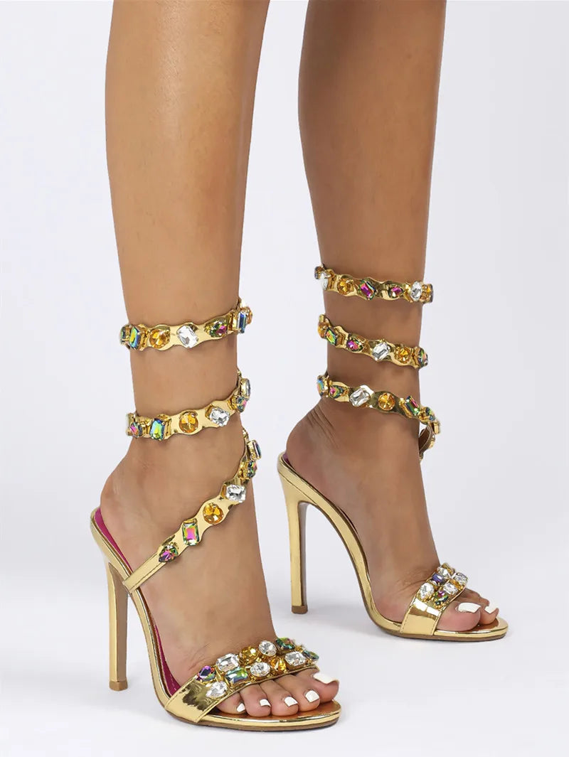 VougeVamp Luxury Crystal Gladiator Sandals – Stiletto High Heels for Weddings & Prom - VougeVampUK