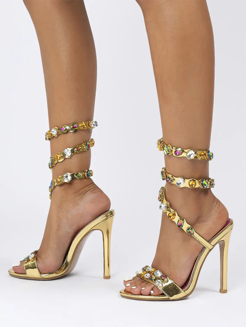 VougeVamp Luxury Crystal Gladiator Sandals – Stiletto High Heels for Weddings & Prom - VougeVampUK