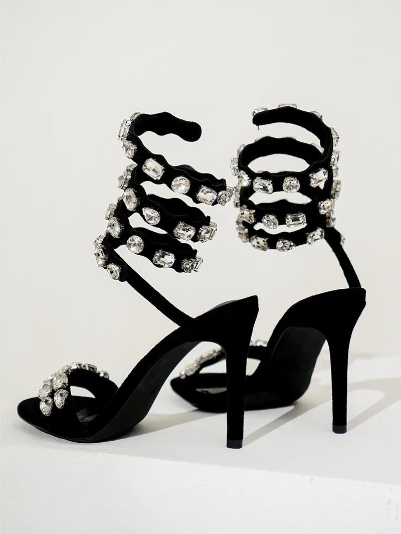 VougeVamp Luxury Crystal Gladiator Sandals – Stiletto High Heels for Weddings & Prom - VougeVampUK