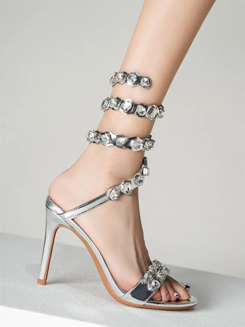 VougeVamp Luxury Crystal Gladiator Sandals – Stiletto High Heels for Weddings & Prom - VougeVampUK