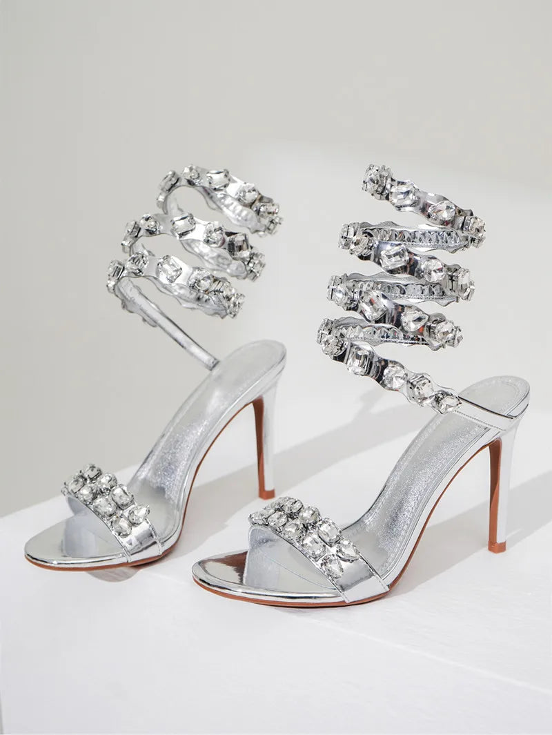 VougeVamp Luxury Crystal Gladiator Sandals – Stiletto High Heels for Weddings & Prom - VougeVampUK