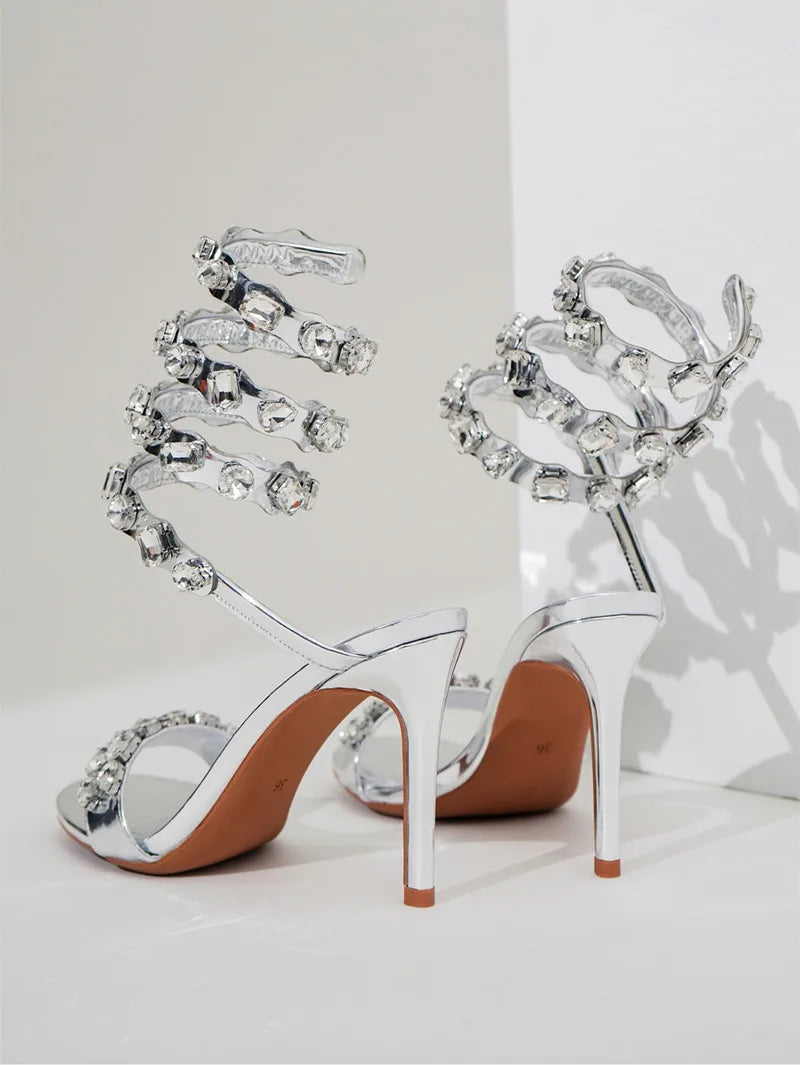 VougeVamp Luxury Crystal Gladiator Sandals – Stiletto High Heels for Weddings & Prom - VougeVampUK