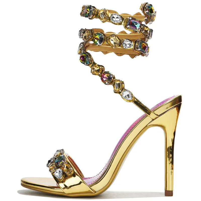 VougeVamp Luxury Crystal Gladiator Sandals – Stiletto High Heels for Weddings & Prom - VougeVampUK