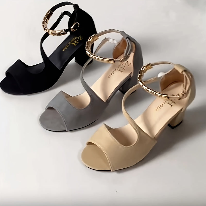 VougeVamp Comfy Peep Toe Chunky Heel Sandals – Beaded Ankle Strap Summer Shoes - VougeVampUK