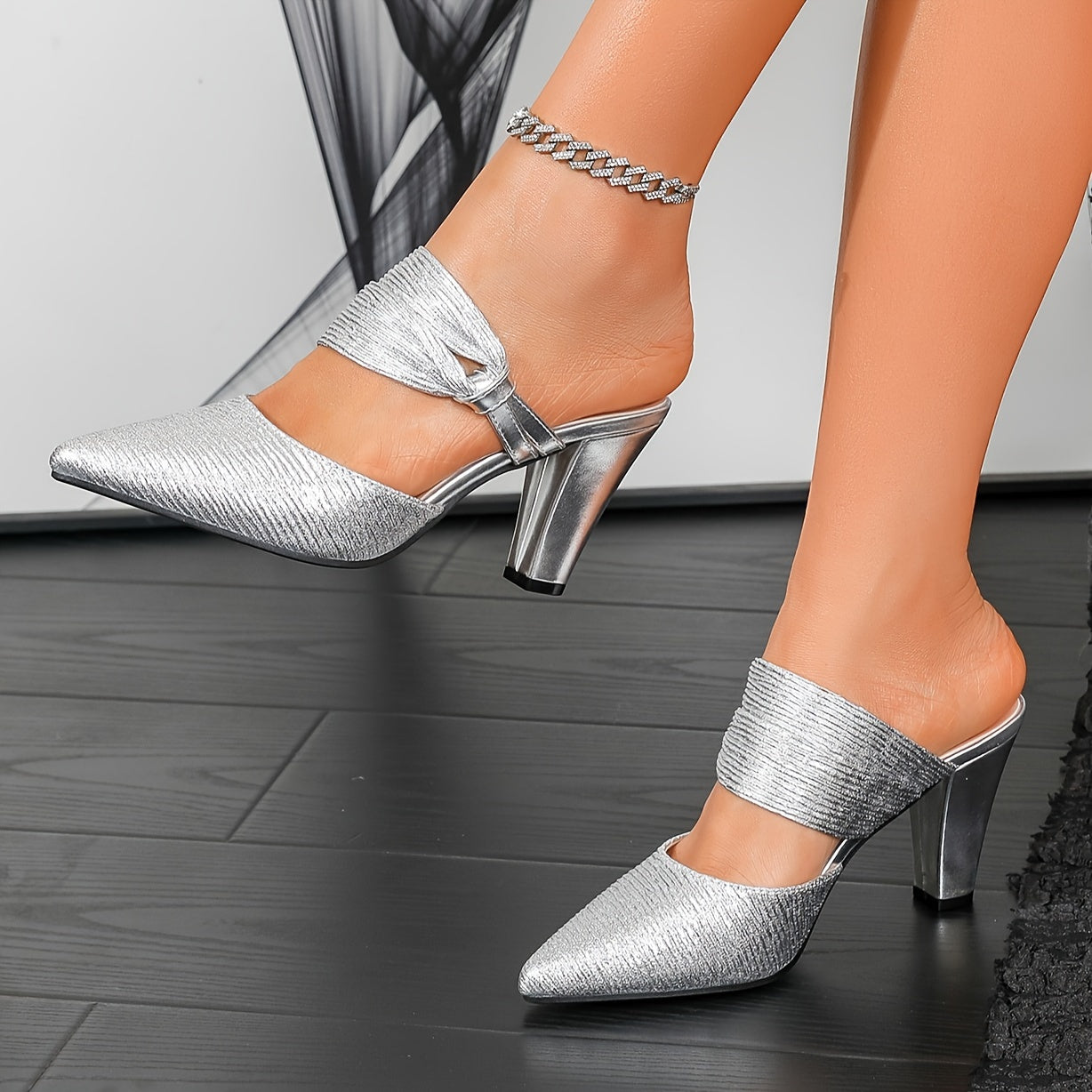 VougeVamp Elegant Brown Pointed-Toe Dress Pumps – Chunky Heel with Ankle Strap - VougeVampUK