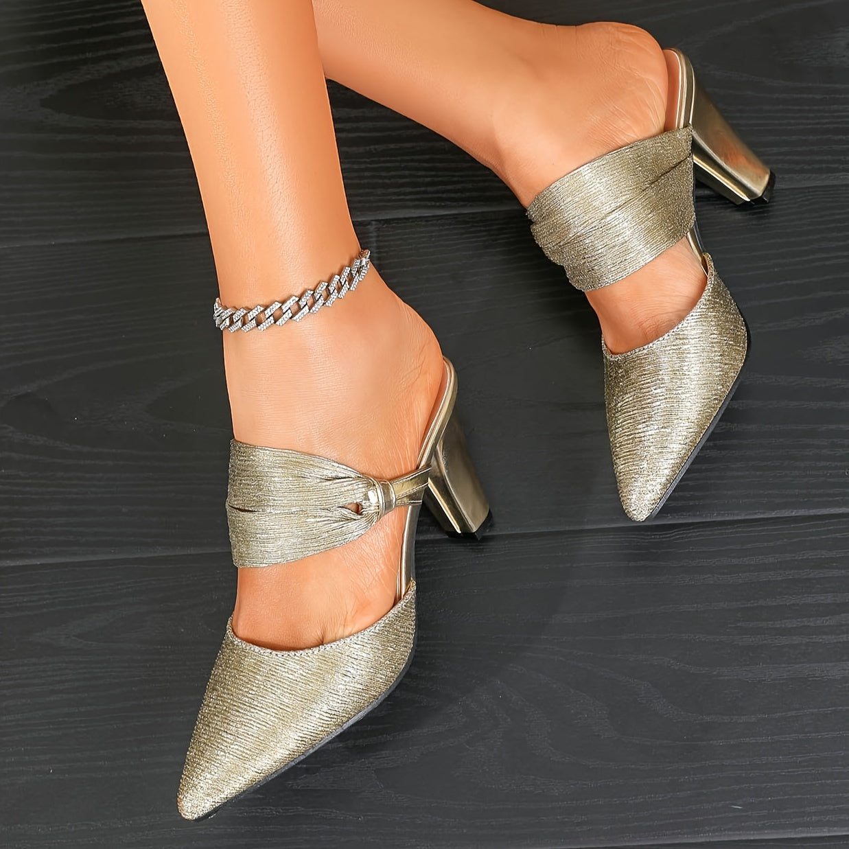 VougeVamp Elegant Brown Pointed-Toe Dress Pumps – Chunky Heel with Ankle Strap - VougeVampUK