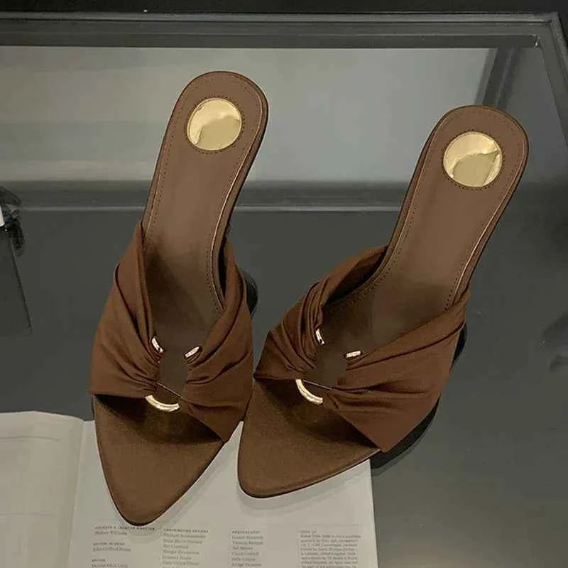 Summer Hollow-Out Mules - Sexy Metal Buckle High Heel Slides in Black and Brown