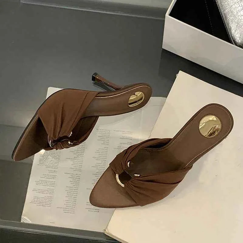 Summer Hollow-Out Mules - Sexy Metal Buckle High Heel Slides in Black and Brown