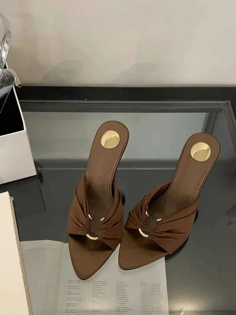 Summer Hollow-Out Mules - Sexy Metal Buckle High Heel Slides in Black and Brown