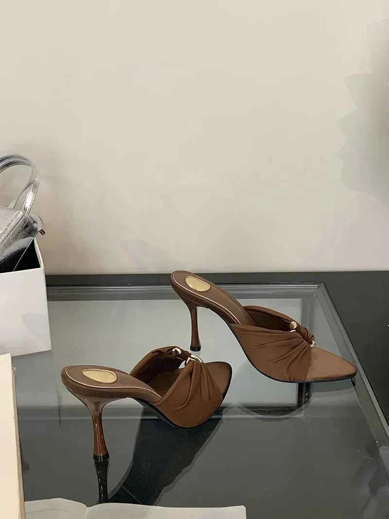 Summer Hollow-Out Mules - Sexy Metal Buckle High Heel Slides in Black and Brown