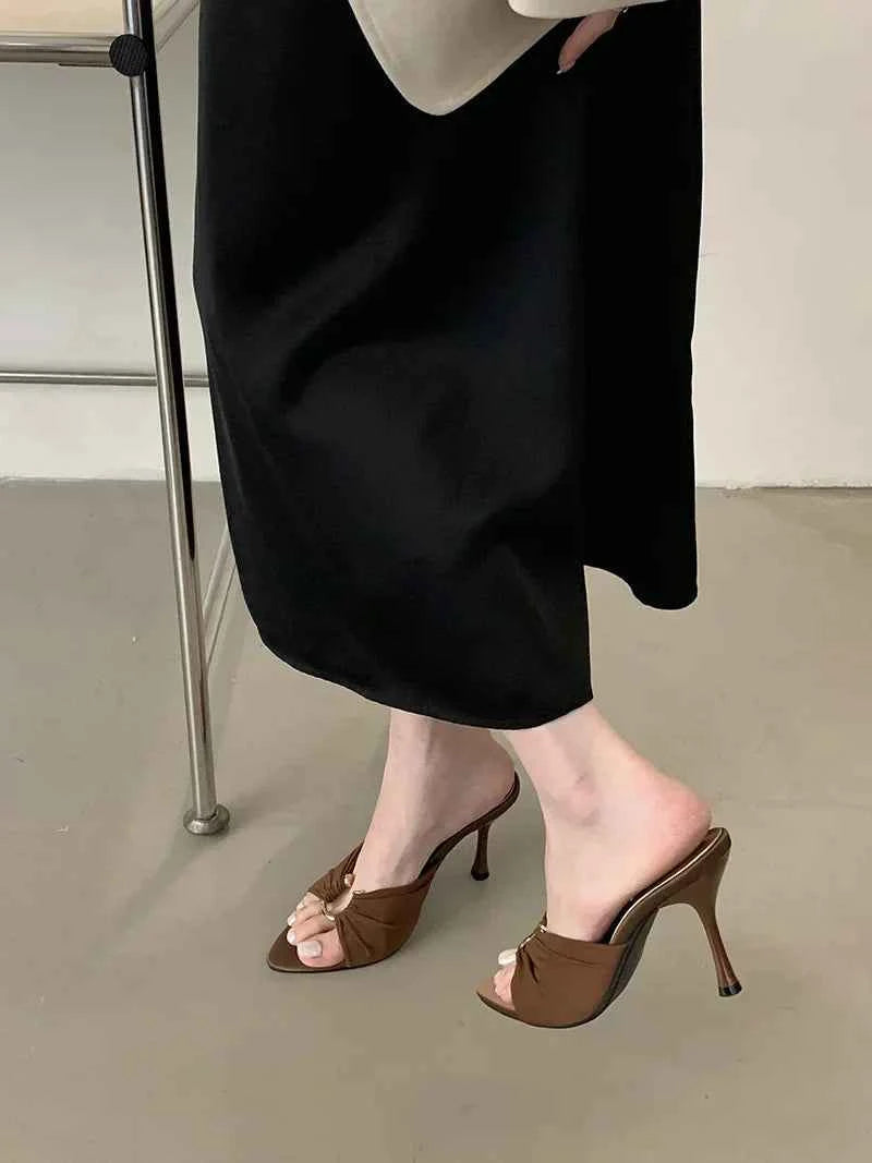Summer Hollow-Out Mules - Sexy Metal Buckle High Heel Slides in Black and Brown