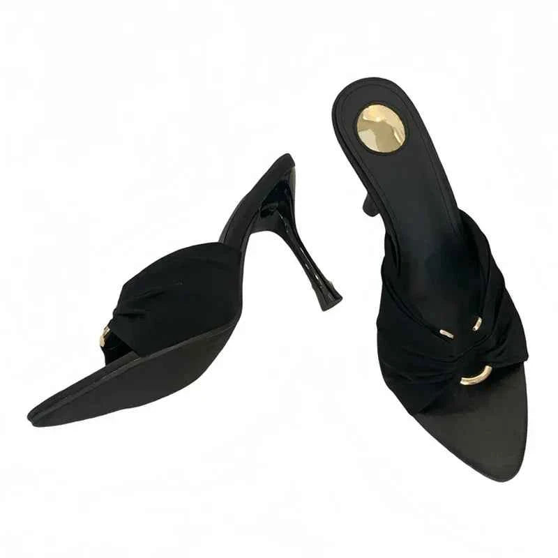 Summer Hollow-Out Mules - Sexy Metal Buckle High Heel Slides in Black and Brown