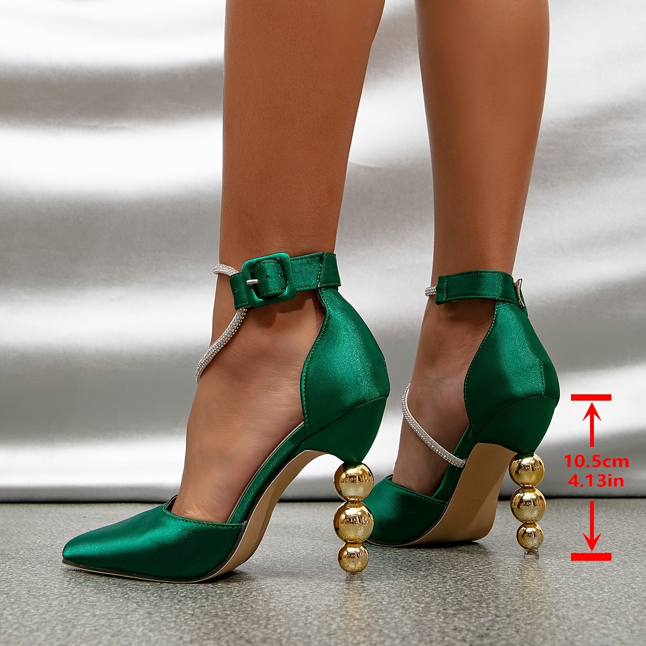 VougeVamp Rhinestone High Heel Pumps – Elegant Pointed Toe with Secure Buckle Strap - VougeVampUK