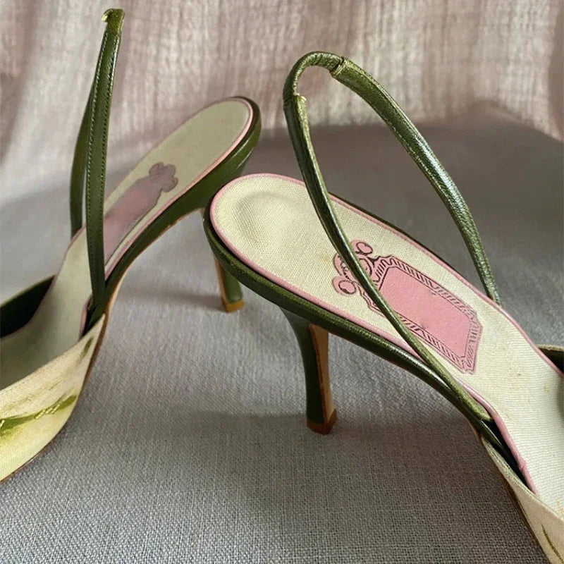 VougeVamp Embroidered High Heel Slingback Sandals – Elegant Pointed Toe Summer Dress Shoes for Women