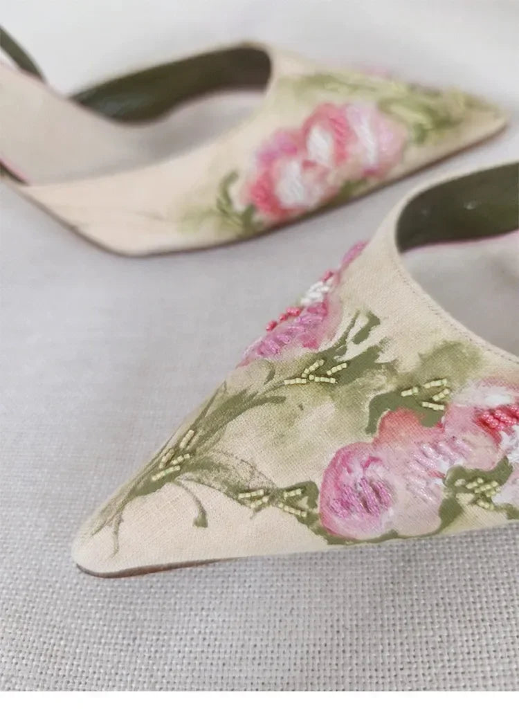 VougeVamp Embroidered High Heel Slingback Sandals – Elegant Pointed Toe Summer Dress Shoes for Women