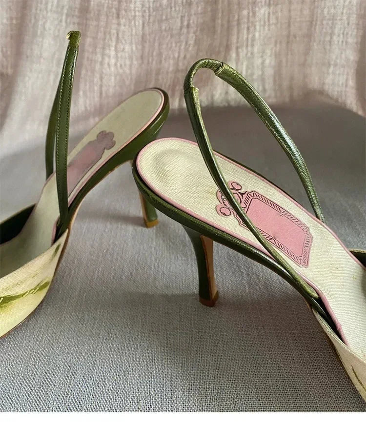 VougeVamp Embroidered High Heel Slingback Sandals – Elegant Pointed Toe Summer Dress Shoes for Women