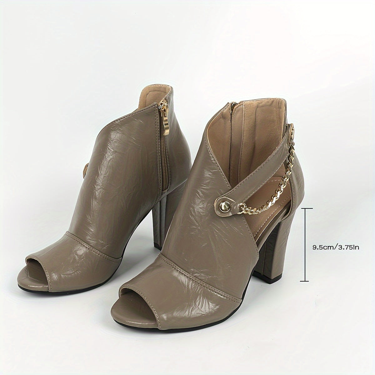 VougeVamp Chic Women's Peep Toe Ankle Booties – Stylish Block Heel Shoes with Side Zipper - VougeVampUK