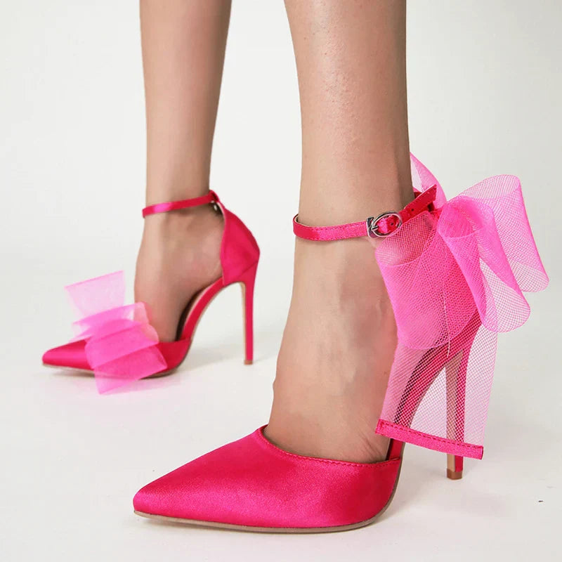 VougeVamp Pointed Toe Bowknot Satin Pumps - Stiletto High Heel Party Sandals for Women