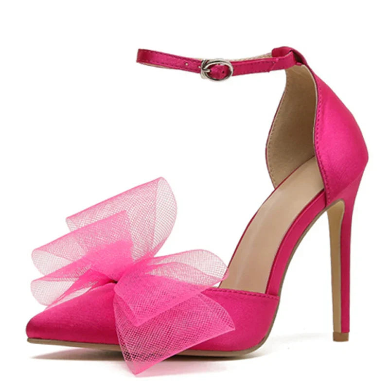 VougeVamp Pointed Toe Bowknot Satin Pumps - Stiletto High Heel Party Sandals for Women