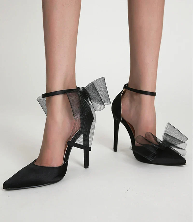 VougeVamp Pointed Toe Bowknot Satin Pumps - Stiletto High Heel Party Sandals for Women