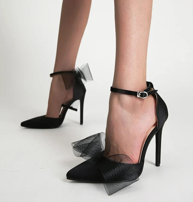 VougeVamp Pointed Toe Bowknot Satin Pumps - Stiletto High Heel Party Sandals for Women