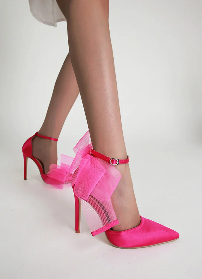 VougeVamp Pointed Toe Bowknot Satin Pumps - Stiletto High Heel Party Sandals for Women