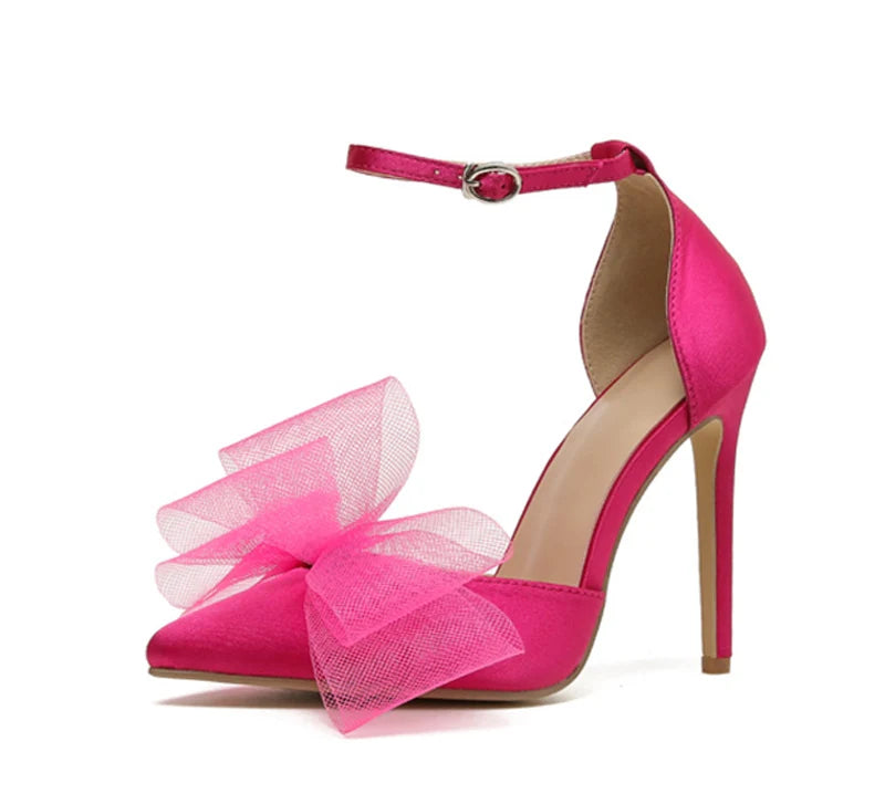 VougeVamp Pointed Toe Bowknot Satin Pumps - Stiletto High Heel Party Sandals for Women