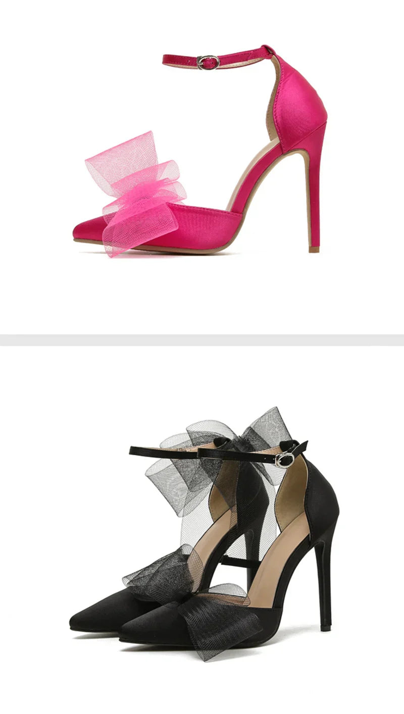 VougeVamp Pointed Toe Bowknot Satin Pumps - Stiletto High Heel Party Sandals for Women